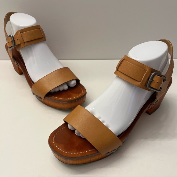 Lucky Brand Shoes - Lucky Brand Womens Hannela Brown Leather Boho Wooden Platform Sandals Size 9.5